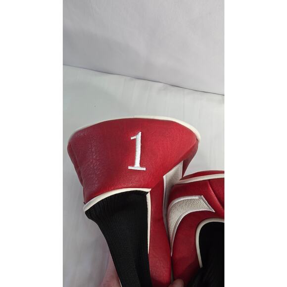 Red & White Golf Head Covers 3pcs Set, Driver Fairway Wood Headcovers 1/ 3 / X - Picture 10 of 12